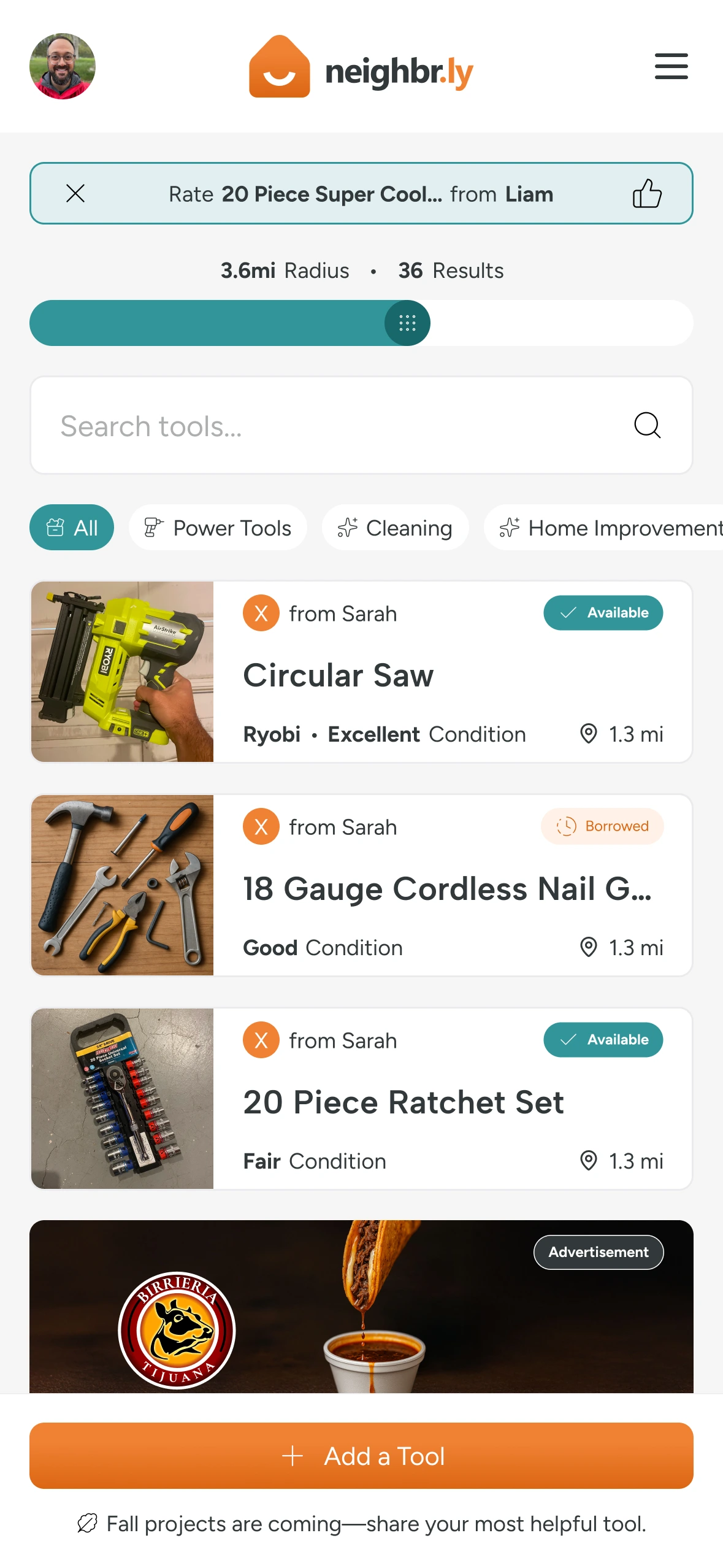 Nearby tools in the Neighbr.ly app